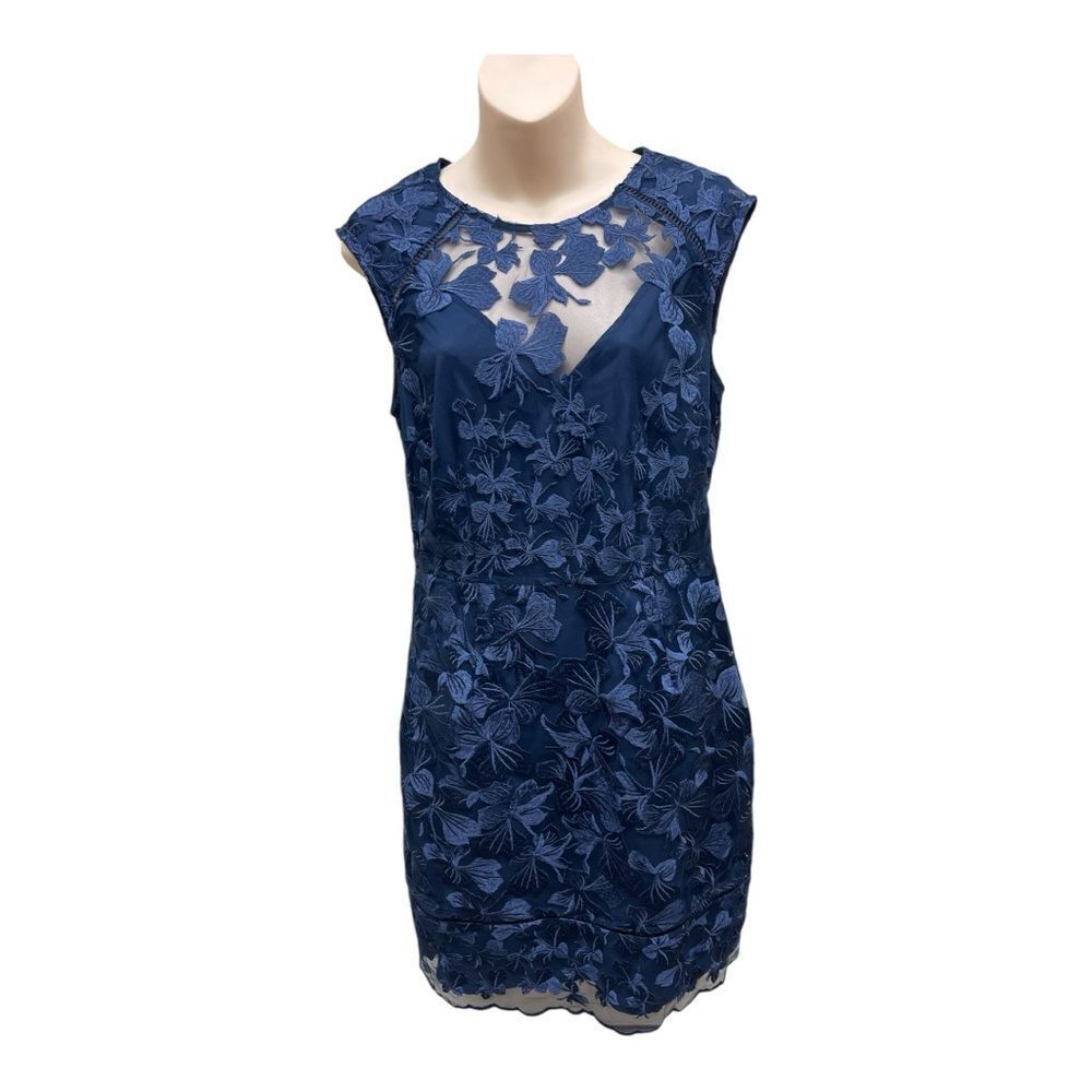 Trina Turk Blue Lace Embroidered Cocktail Dress Sleeveless Sheath Sz 6